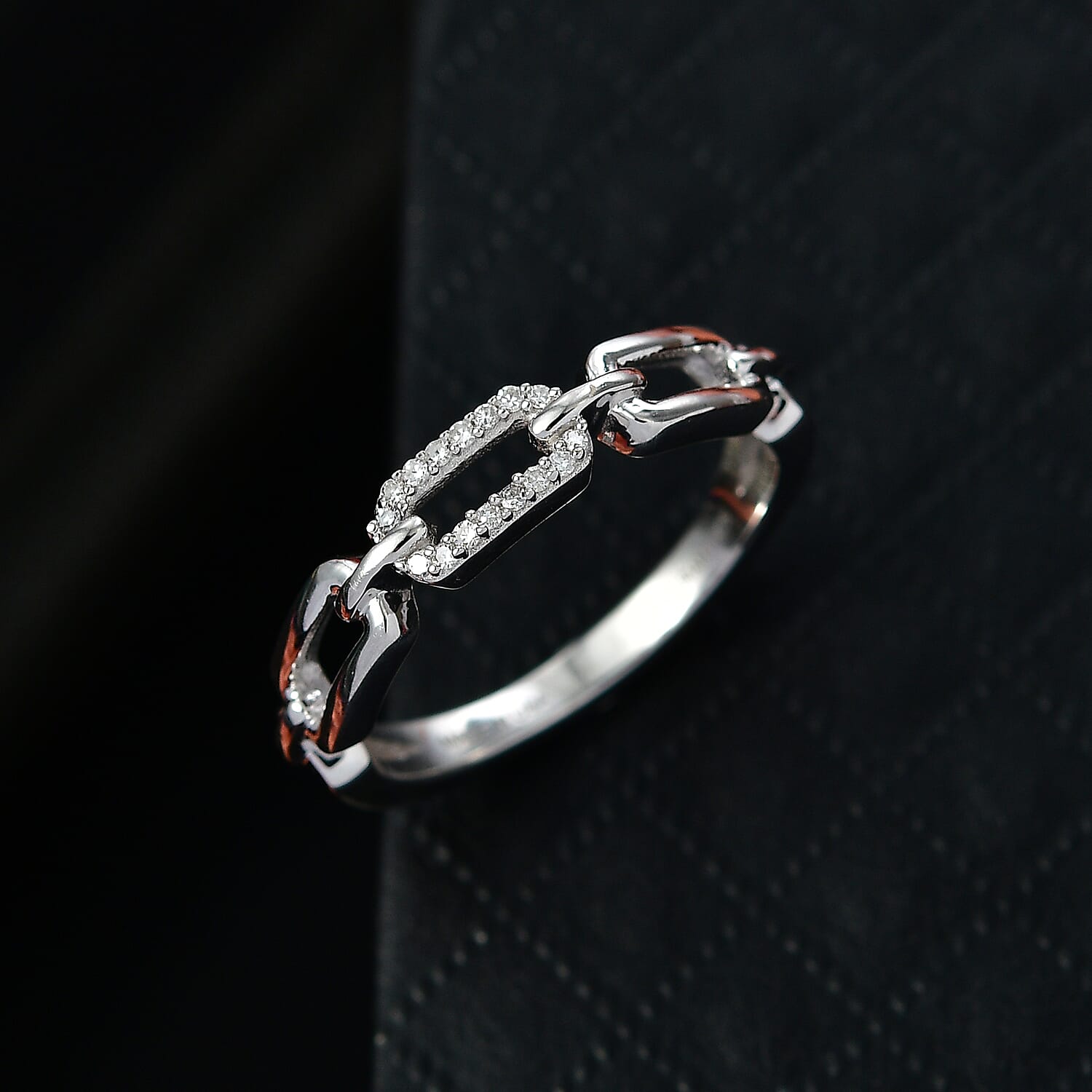Luxuriant Lab Grown Diamond G-H SI 0.06 ctw Paperclip Ring in Rhodium Over Sterling Silver (Size 7.0)