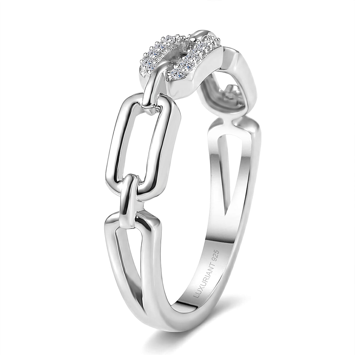 Luxuriant Lab Grown Diamond G-H SI 0.06 ctw Paperclip Ring in Rhodium Over Sterling Silver (Size 7.0)