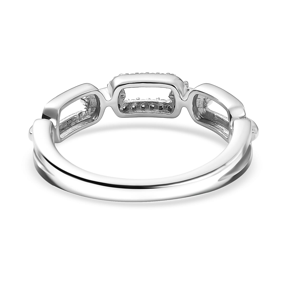 Luxuriant Lab Grown Diamond G-H SI 0.06 ctw Paperclip Ring in Rhodium Over Sterling Silver (Size 7.0)