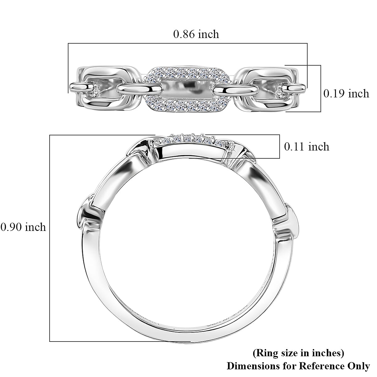 Luxuriant Lab Grown Diamond G-H SI 0.06 ctw Paperclip Ring in Rhodium Over Sterling Silver (Size 7.0) image number 5