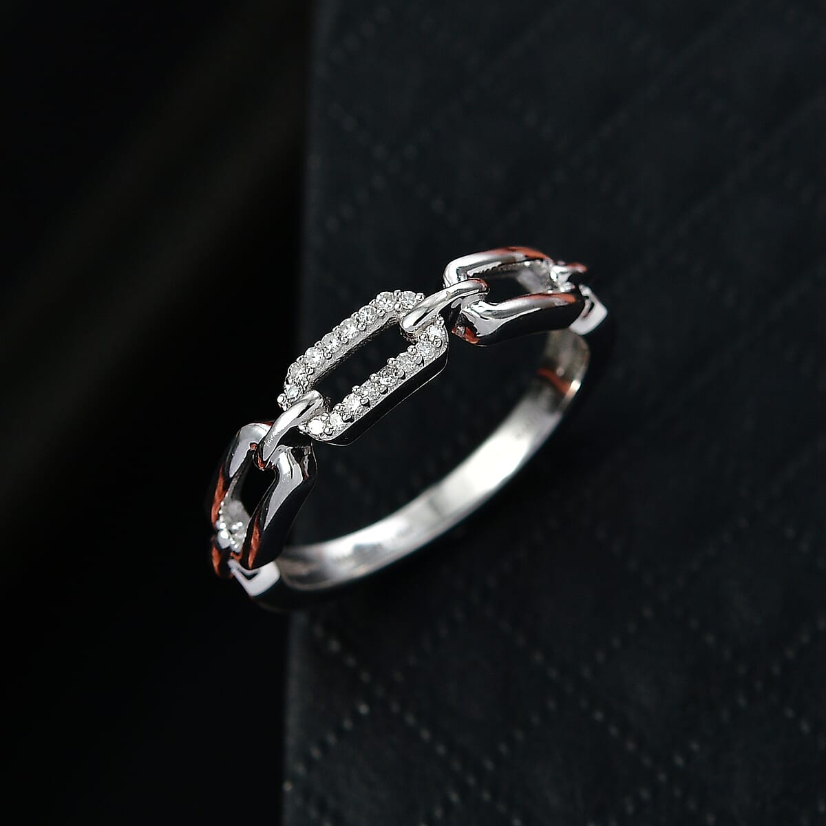 Luxuriant Lab Grown Diamond G-H SI 0.06 ctw Paperclip Ring in Rhodium Over Sterling Silver (Size 8.0) image number 1