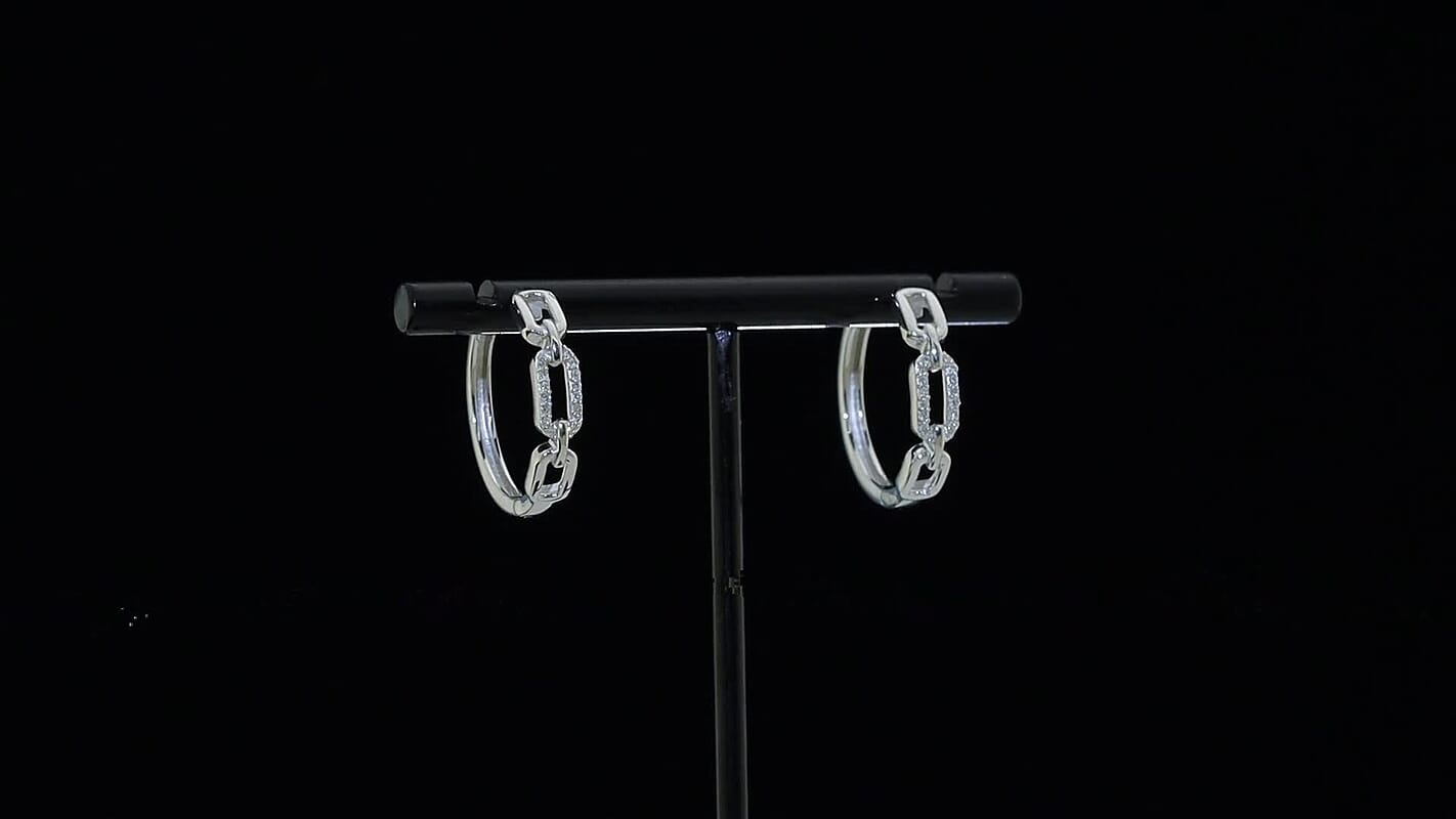 Luxuriant Lab Grown Diamond G-H SI 0.10 ctw Paperclip Hoop Earrings in Rhodium Over Sterling Silver