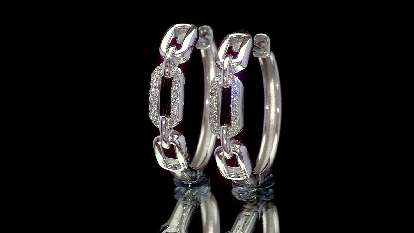 Luxuriant Lab Grown Diamond G-H SI 0.10 ctw Paperclip Hoop Earrings in Rhodium Over Sterling Silver