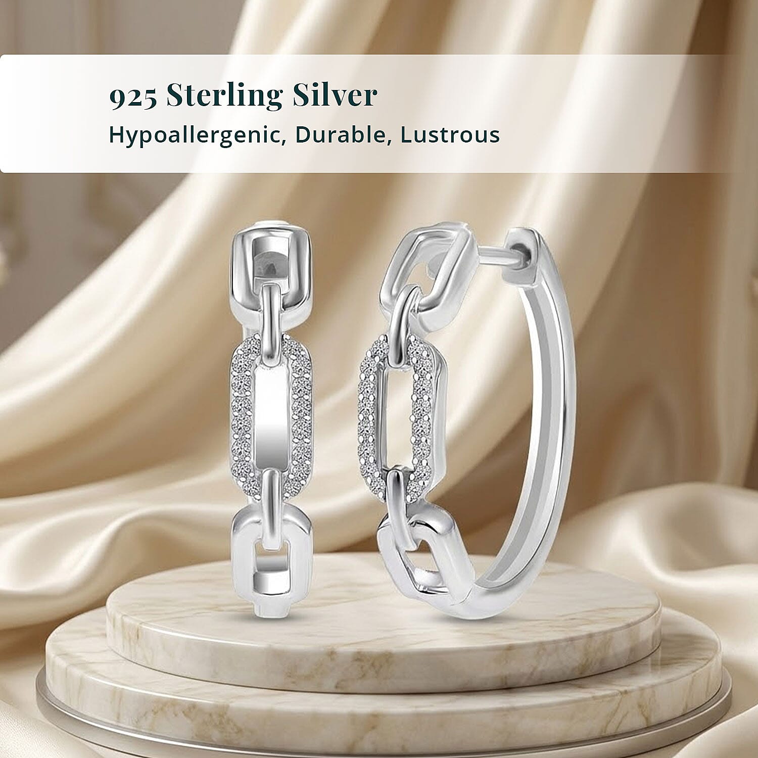 Luxuriant Lab Grown Diamond G-H SI 0.10 ctw Paperclip Hoop Earrings in Rhodium Over Sterling Silver