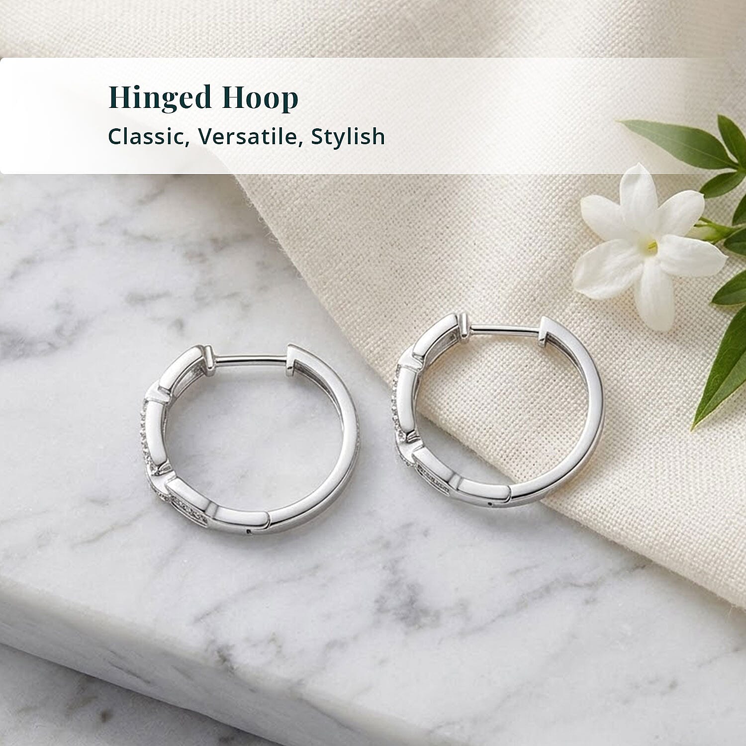 Luxuriant Lab Grown Diamond G-H SI 0.10 ctw Paperclip Hoop Earrings in Rhodium Over Sterling Silver
