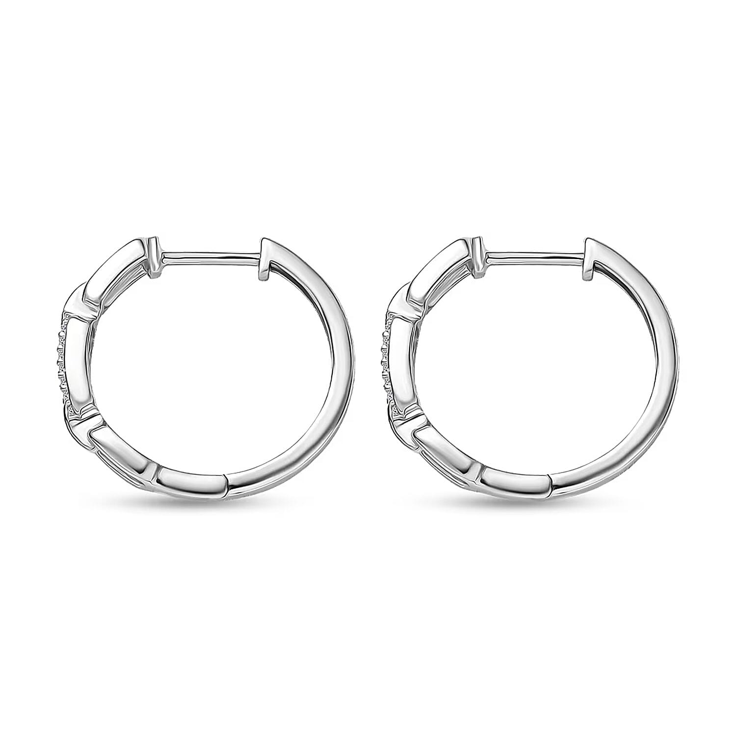 Luxuriant Lab Grown Diamond G-H SI 0.10 ctw Paperclip Hoop Earrings in Rhodium Over Sterling Silver