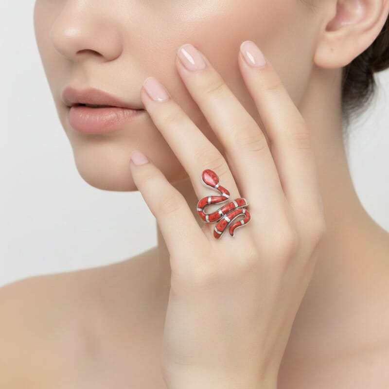 Santa Fe Style Red Coral Ring in Sterling Silver (Size 10.0) 2.10 ctw