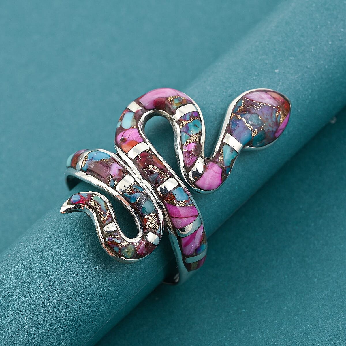 Santa Fe Style Multi Gemstones 2.10 ctw Ring in Sterling Silver (Size 10.0) image number 1