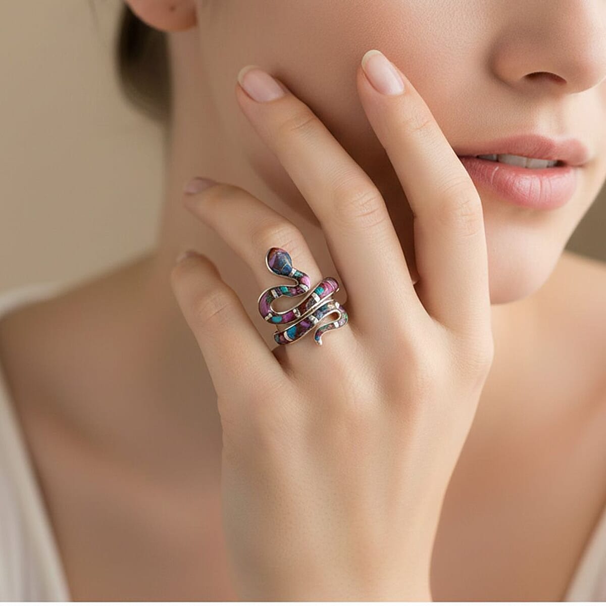 Santa Fe Style Multi Gemstones 2.10 ctw Ring in Sterling Silver (Size 10.0) image number 2