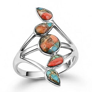 Spiny Turquoise Santa Fe Style Ring in Sterling Silver (Size 6.0)