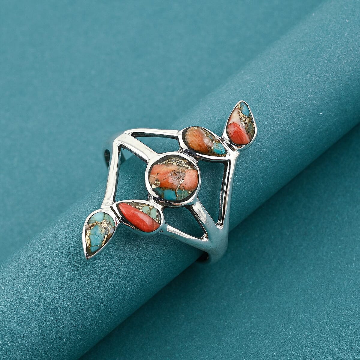 Spiny Turquoise Santa Fe Style Ring in Sterling Silver (Size 6.0) image number 1