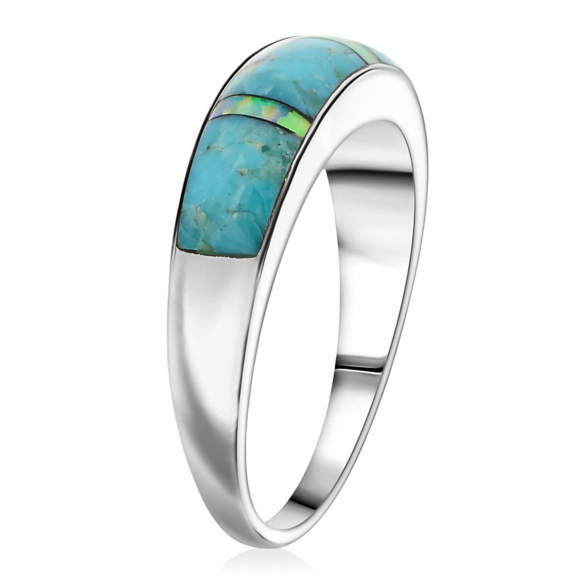 Santa Fe Style Kingman Turquoise and Abalone Shell 0.60 ctw Ring in Sterling Silver (Size 10.0) image number 3