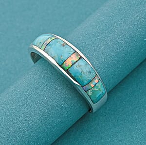 Santa Fe Style Kingman Turquoise and Abalone Shell 0.60 ctw Ring in Sterling Silver (Size 6.0)