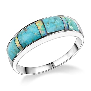 Santa Fe Style Kingman Turquoise and Abalone Shell 0.60 ctw Ring in Sterling Silver (Size 8.0)