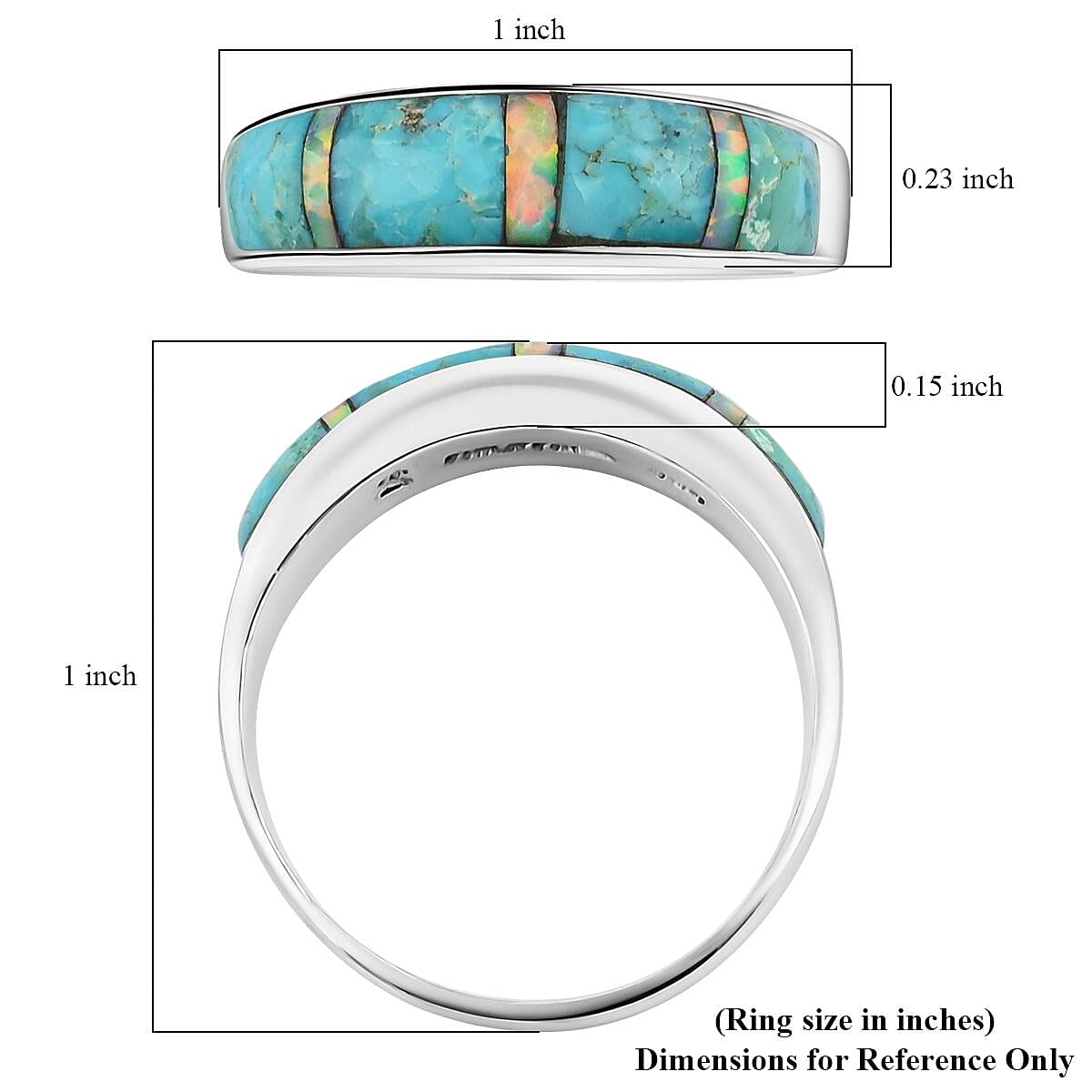 Santa Fe Style Kingman Turquoise and Abalone Shell 0.60 ctw Ring in Sterling Silver (Size 8.0) image number 4