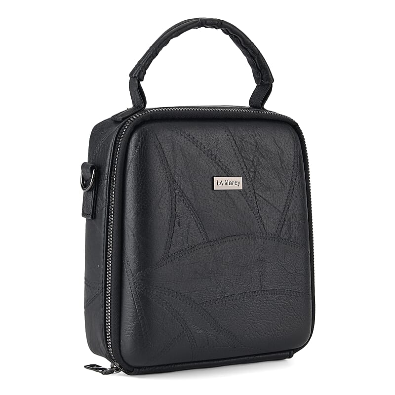 La Marey Black Faux Leather Crossbody Phone Bag with Shoulder Strap