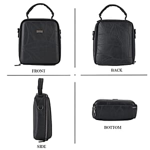 La Marey Black Faux Leather Crossbody Phone Bag with Shoulder Strap