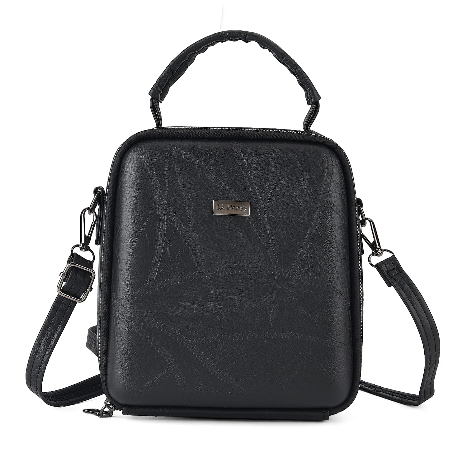 La Marey Black Faux Leather Crossbody Phone Bag with Shoulder Strap