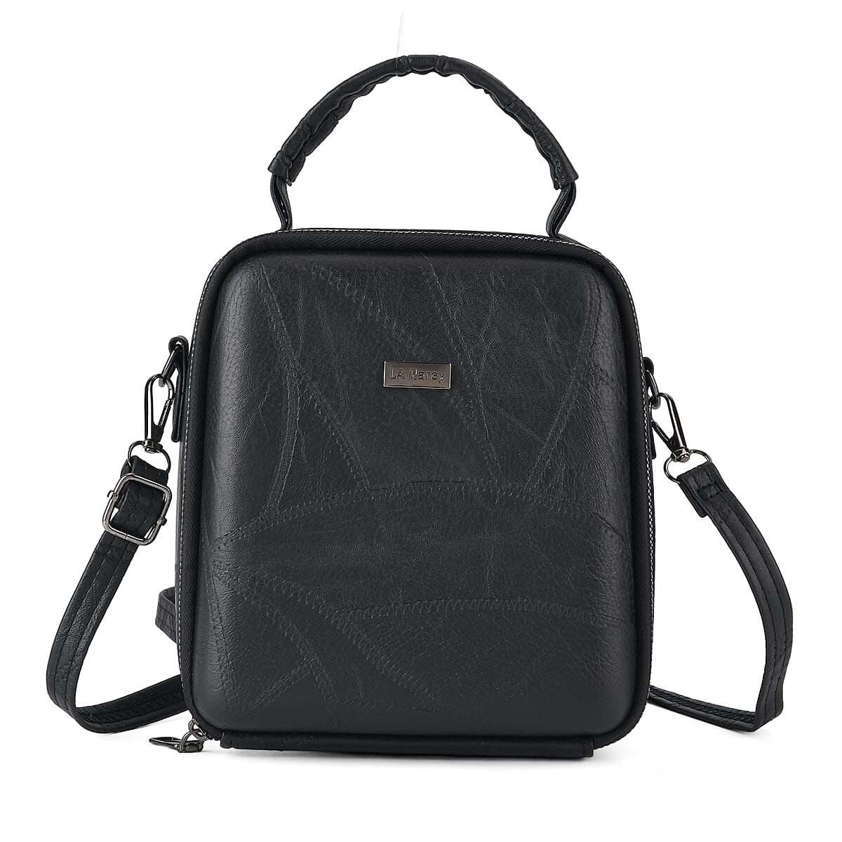 La Marey Black Faux Leather Crossbody Phone Bag with Shoulder Strap image number 2