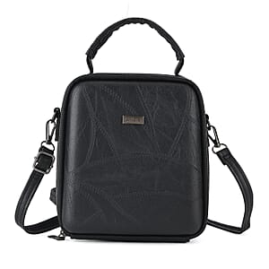 La Marey Black Faux Leather Crossbody Phone Bag with Shoulder Strap