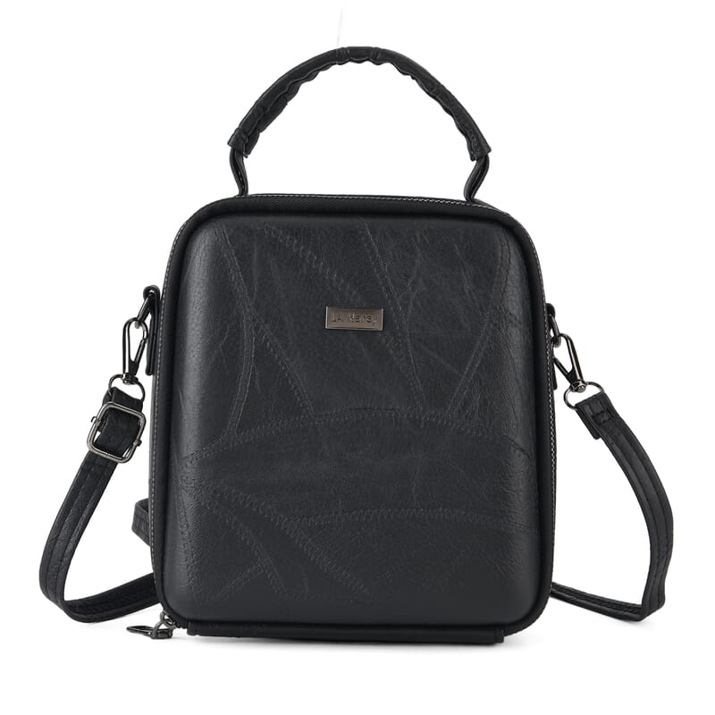 La Marey Black Faux Leather Crossbody Phone Bag with Shoulder Strap