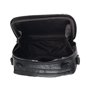 La Marey Black Faux Leather Crossbody Phone Bag with Shoulder Strap