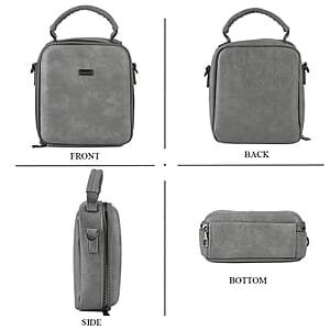 La Marey Gray Faux Leather Crossbody Phone Bag with Shoulder Strap