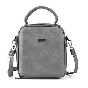 La Marey Gray Faux Leather Crossbody Phone Bag with Shoulder Strap