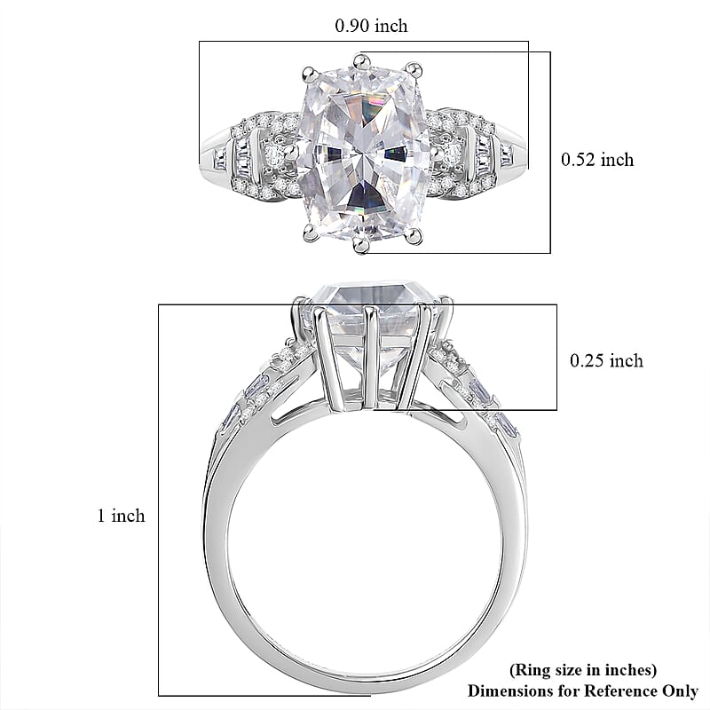 D'Joy Moissanite 4.65 ctw The Spotlight Spark Ring in Rhodium Over Sterling Silver (Size 5.0)
