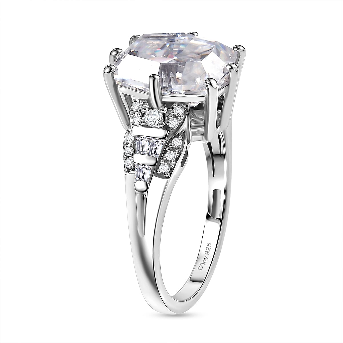 D'Joy Moissanite 4.65 ctw The Spotlight Spark Ring in Rhodium Over Sterling Silver (Size 6.0)