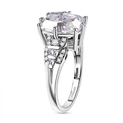 D'Joy Moissanite 4.65 ctw The Spotlight Spark Ring in Rhodium Over Sterling Silver (Size 6.0)