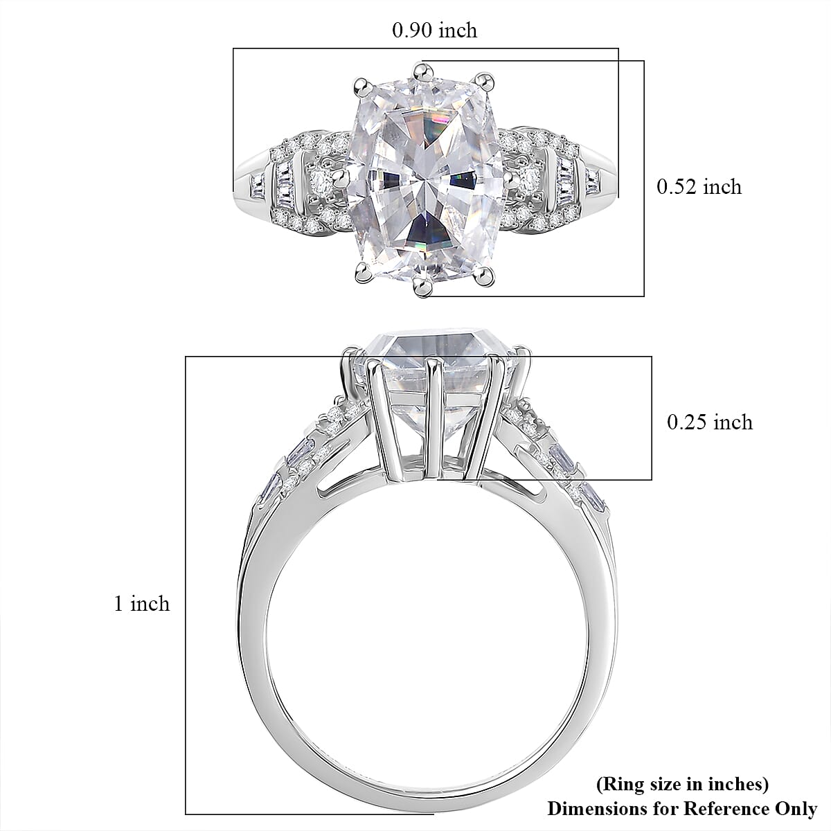 D'Joy Moissanite 4.65 ctw The Spotlight Spark Ring in Rhodium Over Sterling Silver (Size 6.0)