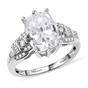D'Joy Moissanite 4.65 ctw Ring in Rhodium Over Sterling Silver (Size 9.0)