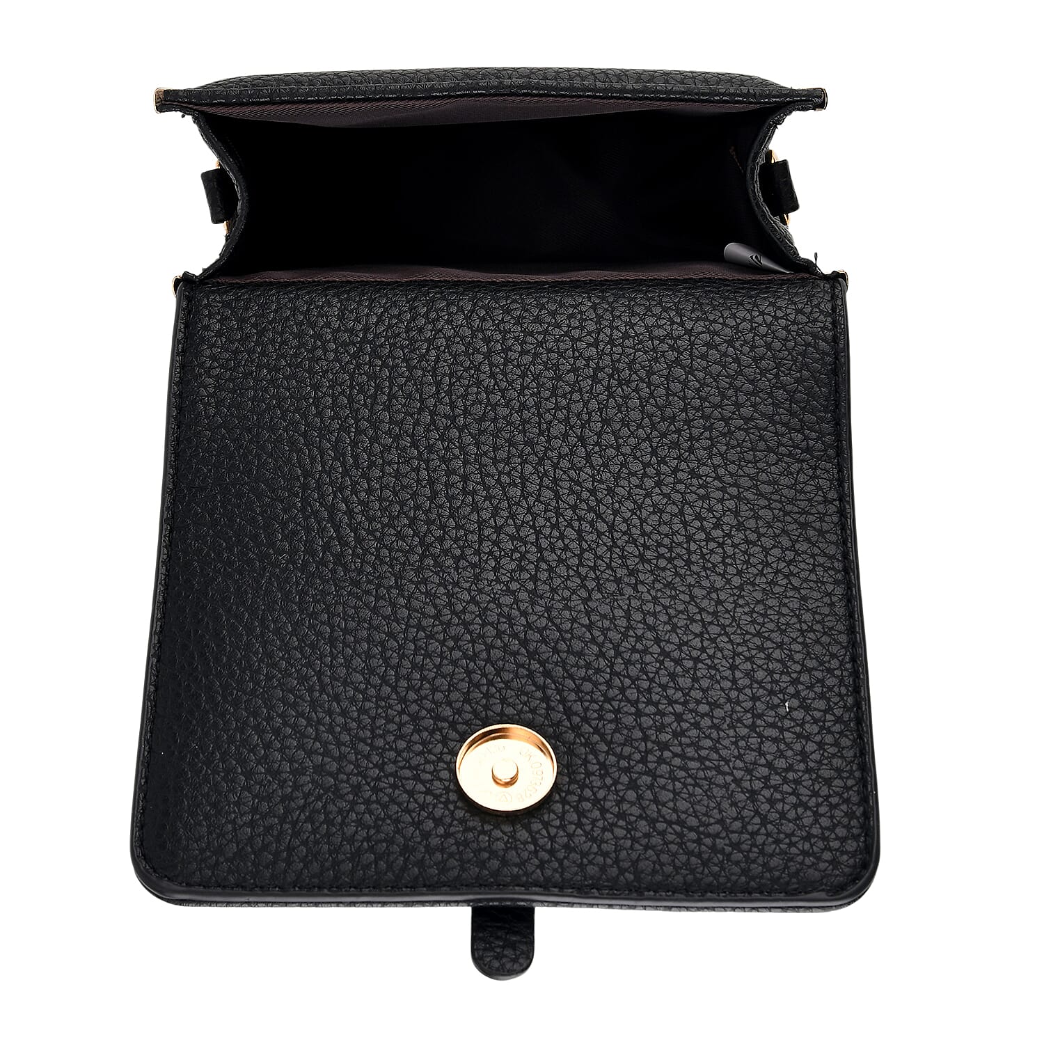 La Marey Black Lychee Pattern Faux Leather Crossbody Phone Bag with Shoulder Strap