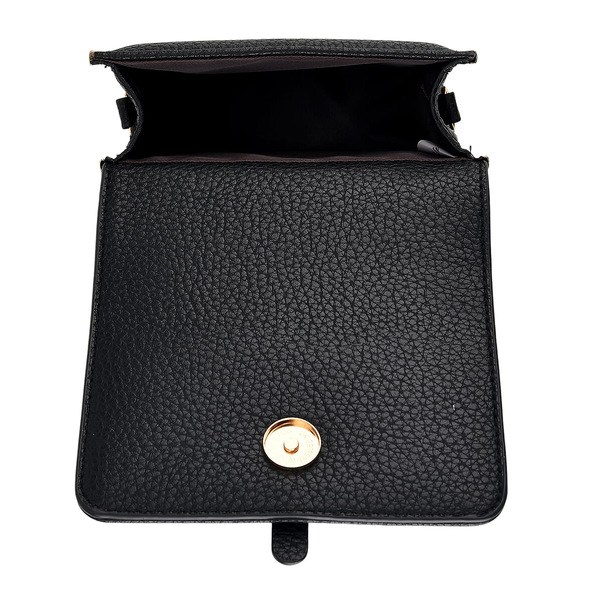 La Marey Black Lychee Pattern Faux Leather Crossbody Phone Bag with Shoulder Strap image number 2