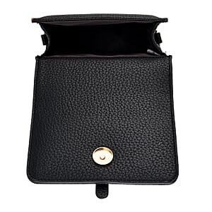 La Marey Black Lychee Pattern Faux Leather Crossbody Phone Bag with Shoulder Strap