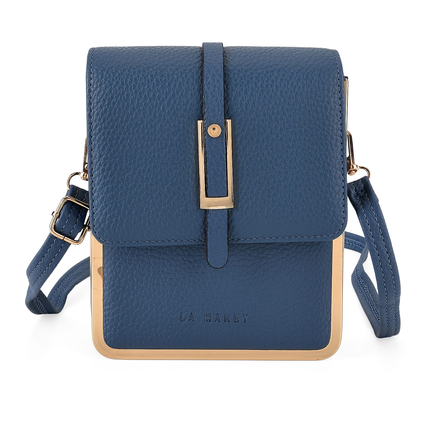 La Marey Blue Lychee Pattern Faux Leather Crossbody Phone Bag with Shoulder Strap