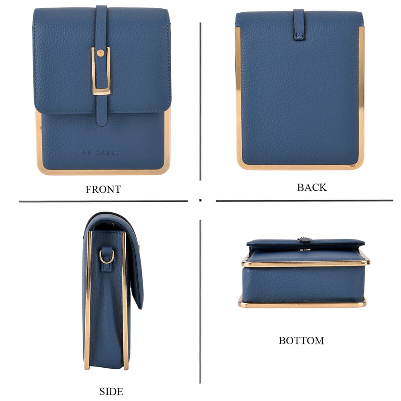 La Marey Blue Lychee Pattern Faux Leather Crossbody Phone Bag with Shoulder Strap