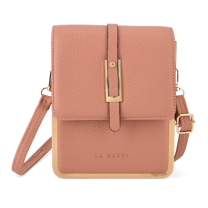La Marey Pink Lychee Pattern Faux Leather Crossbody Phone Bag with Shoulder Strap