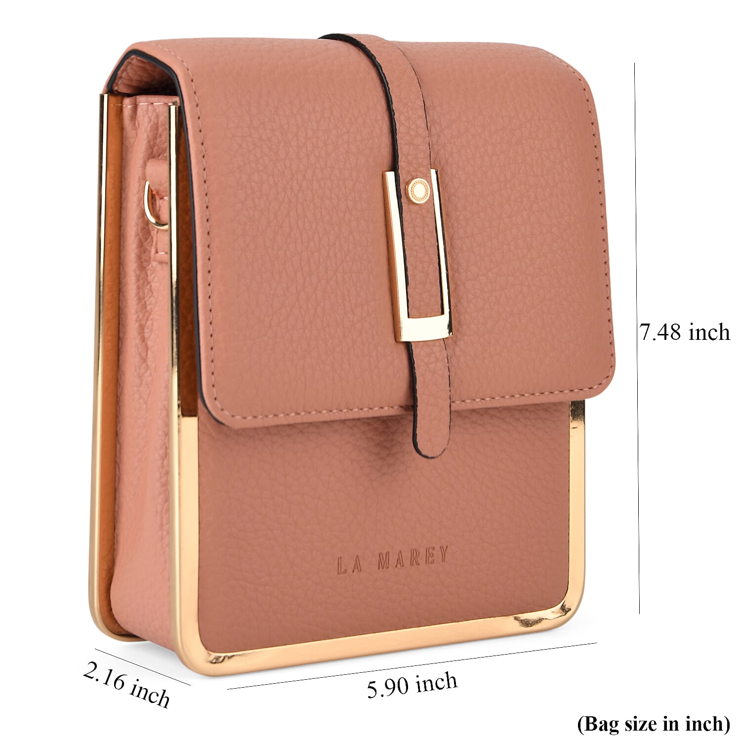 La Marey Pink Lychee Pattern Faux Leather Crossbody Phone Bag with Shoulder Strap