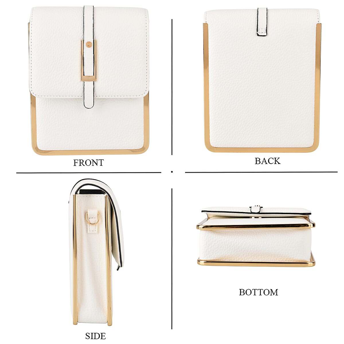 La Marey White Lychee Pattern Faux Leather Crossbody Phone Bag with Shoulder Strap image number 1
