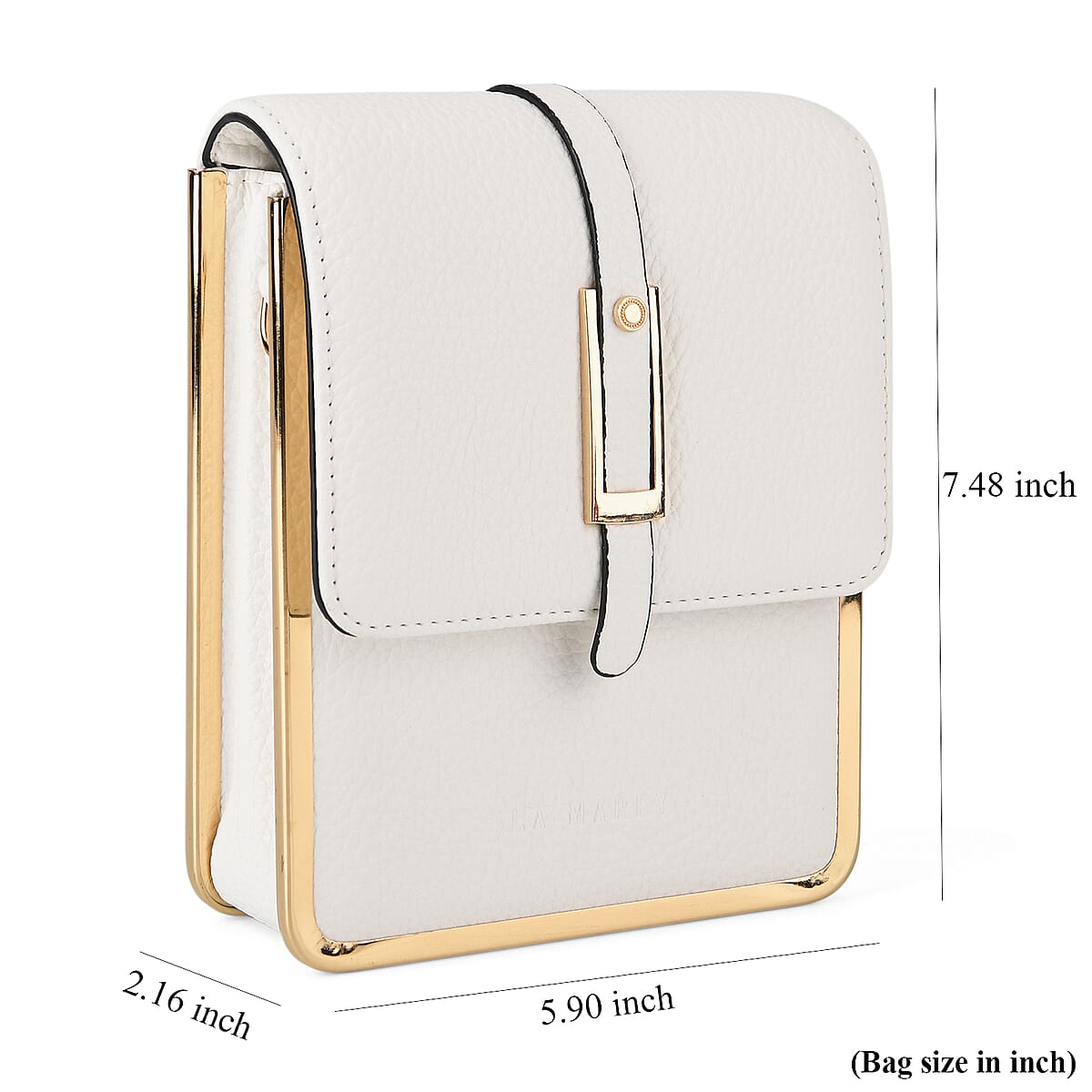 La Marey White Lychee Pattern Faux Leather Crossbody Phone Bag with Shoulder Strap image number 3