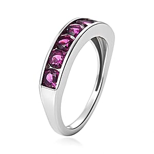 D'Joy Radiant Ember Garnet 1.60 ctw 7 Stone Ring in Rhodium Over Sterling Silver (Size 6.0) 