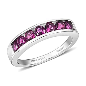 D'Joy Radiant Ember Garnet 7 Stone Ring in Rhodium Over Sterling Silver (Size 10.0) 1.59 ctw