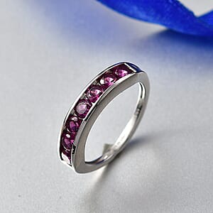 D'Joy Radiant Ember Garnet 1.60 ctw 7 Stone Ring in Rhodium Over Sterling Silver (Size 9.0) 