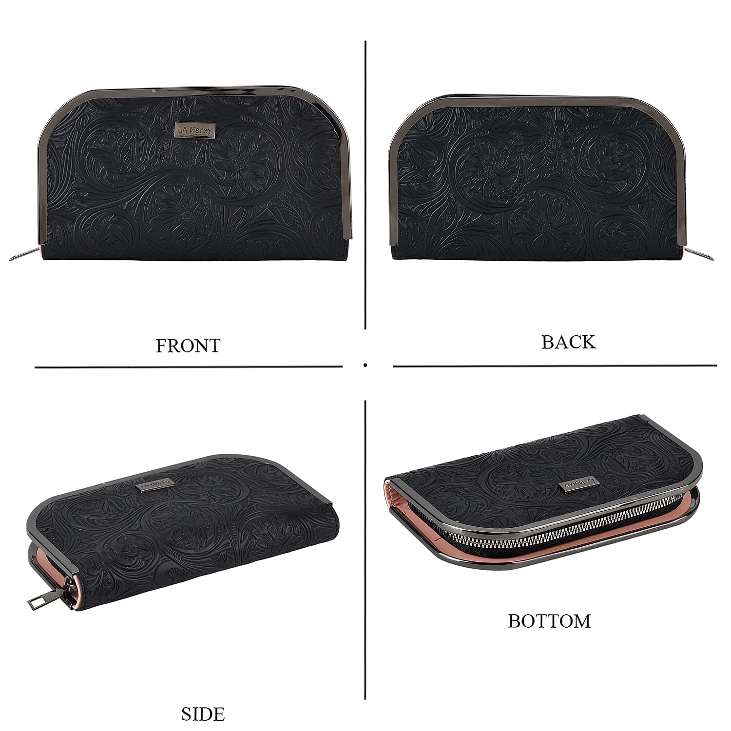 La Marey Black Faux Leather Metal-edged Wallet and 2 Zippers Card Bag