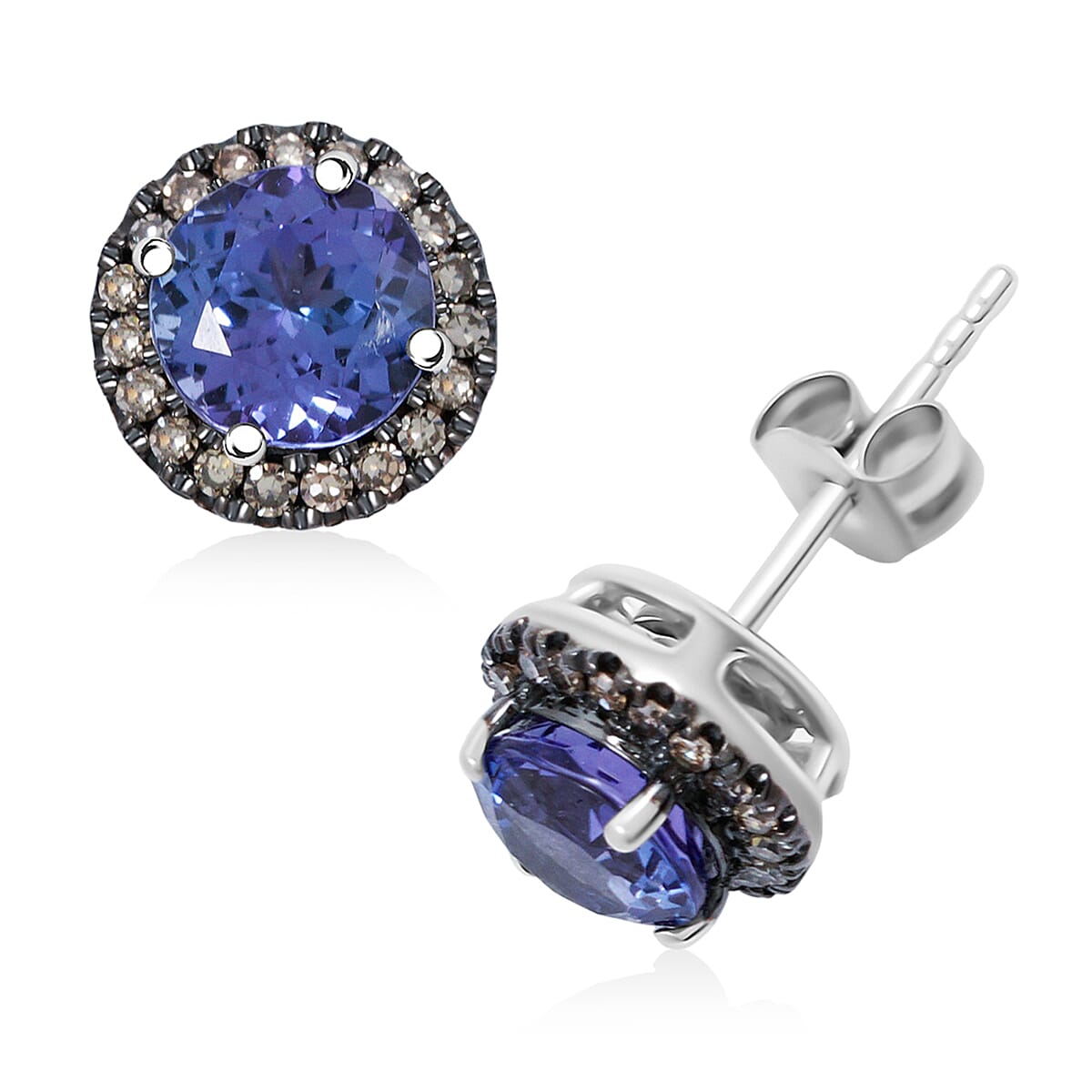 NY Closeout Tanzanite and Diamond F VS 1.60 ctw Earrings in 14K White Gold 