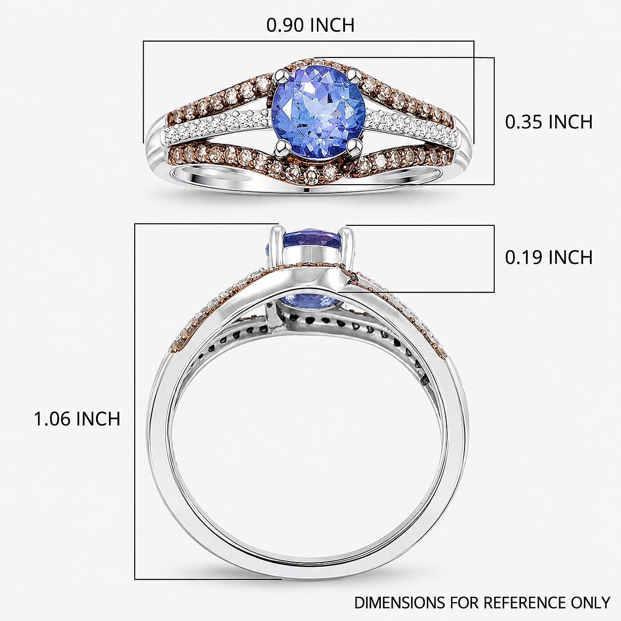 Tanzanite, Natural Champagne and White Diamond Ring in 14K White Gold 1.00 ctw (Size 10.0)