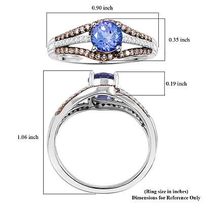Tanzanite, Natural Champagne and White Diamond Ring in 14K White Gold 1.00 ctw (Size 11.0)