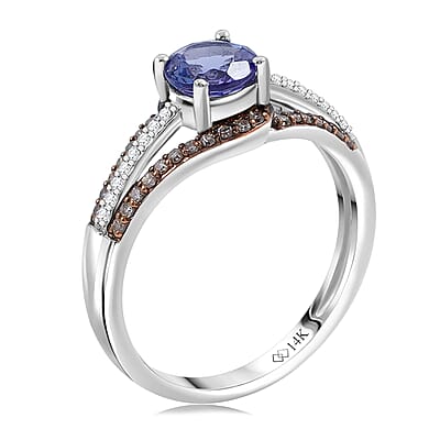 Tanzanite, Natural Champagne and White Diamond Ring in 14K White Gold 1.00 ctw (Size 12.0)
